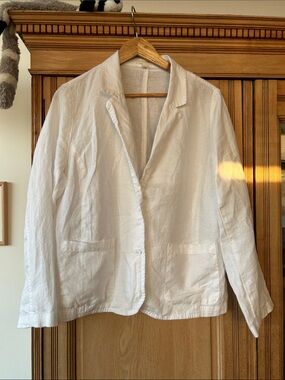 Eileen Fisher White Linen Notch Lapel Blazer Large